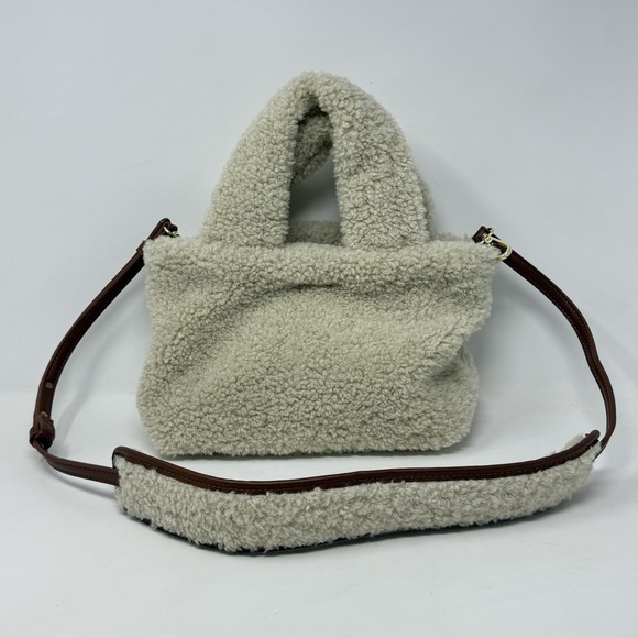 Shelli Segal by Laundry Sherpa Tote Bag Purse Cream Color Teddy Bear - Picture 3 of 15